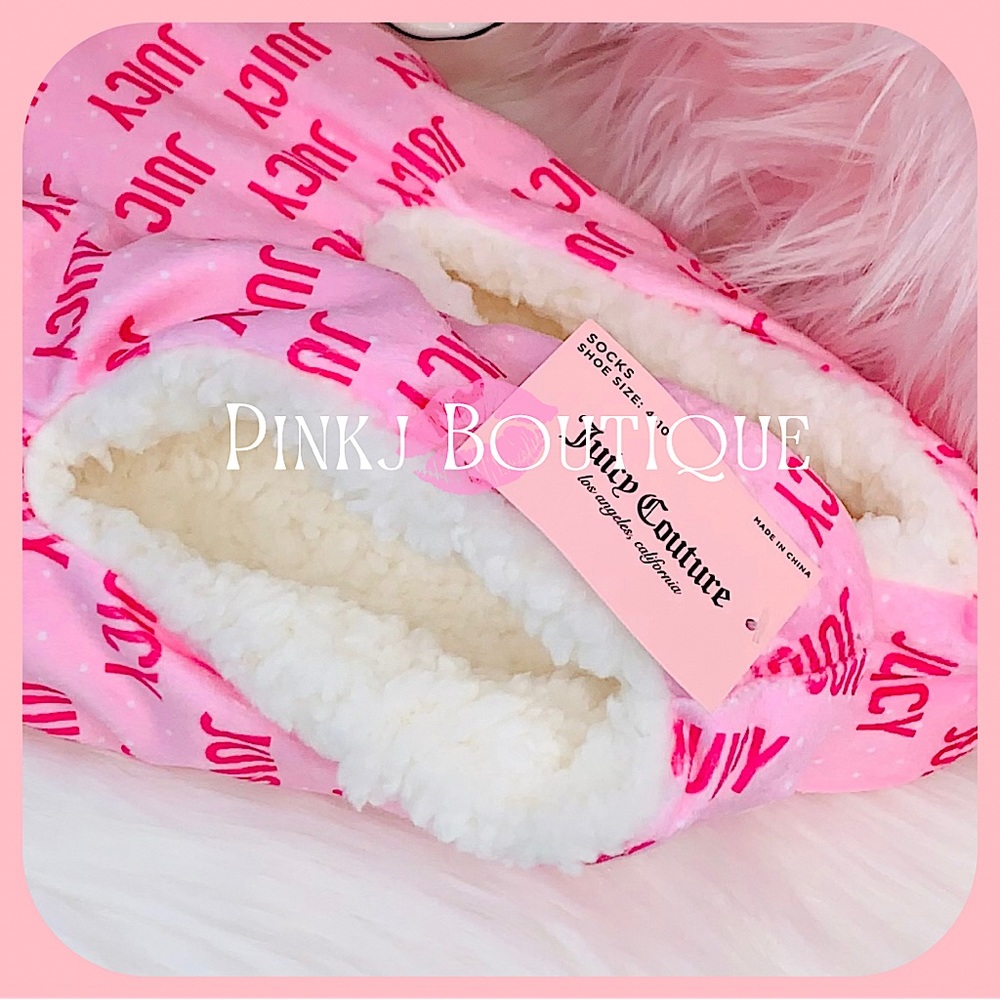 🌟1 LEFT!💗💋{Juicy Couture} Soft Sherpa Pink Logo Slipper Socks! - Picture 3 of 4